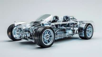 Obraz premium Intricate Dissection of Transparent Electric Vehicle Displaying 3D Components