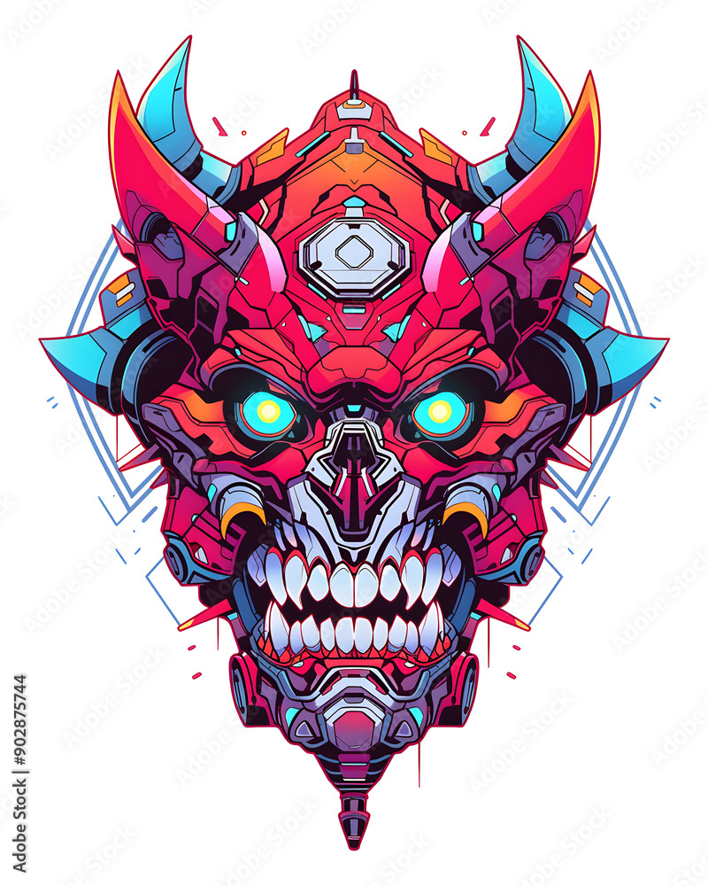 Wall mural devil head mecha robot illustration