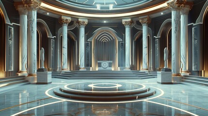 Elegant renaissance court with heptagram layout and balconies in interior design photo