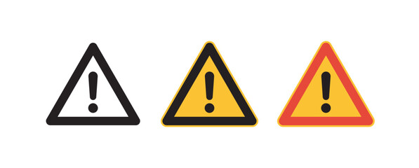 Caution warning signs and attention symbol exclamation mark danger signs flat vector illustration.	
