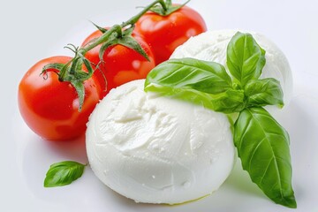 Handcrafted Mozzarella Cheese Illustration with Fresh Basil and Tomatoes