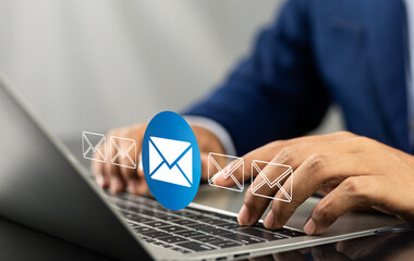 Business email communication in the digital age new messages and alerts. Inbox with email Marketing...