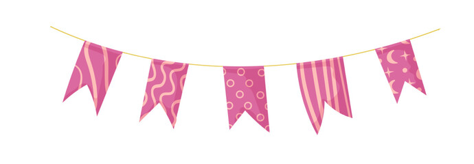 Bunting garland doodle. Doodle birthday garland of flags. Festival or Christmas party bunting border decoration.