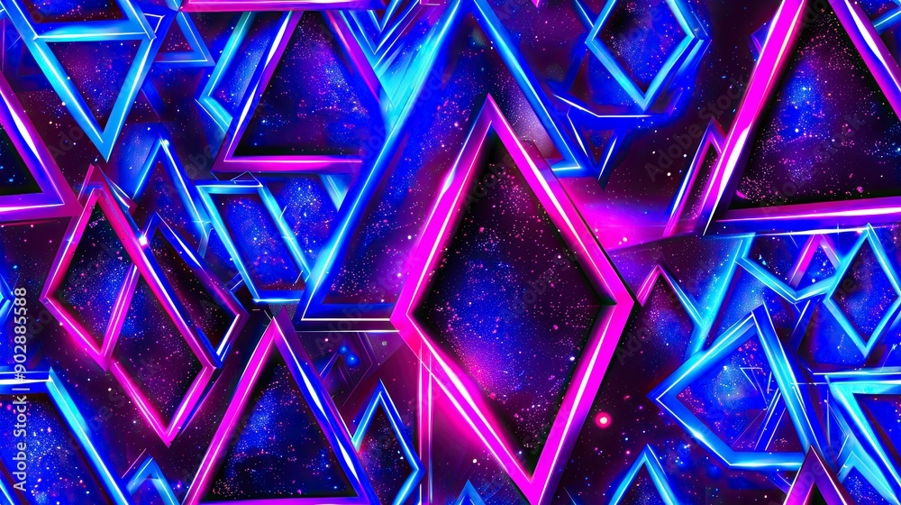 Poster an array of neon blue and purple triangles