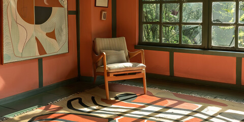 The Nap Oasis: A cozy nook with a small armchair and an area rug, perfect for a midday nap or a catnap in the sunlight.