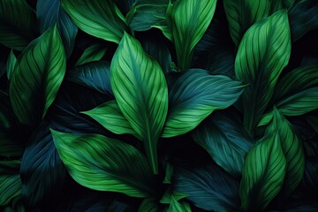 Lush Green Leaves in a Dark Forest