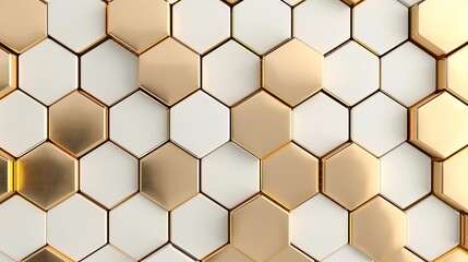 Obraz premium Golden hexagon tiles with reflective surfaces, 3D hexagons, luxury pattern