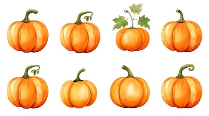 Watercolor cute colorful halloween orange pumpkins. Hand drawn autumn party illustration.