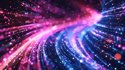 Fototapeta premium A colorful, abstract image of a wire with many small dots. The dots are of different colors and sizes, creating a sense of movement and energy. Scene is dynamic and lively