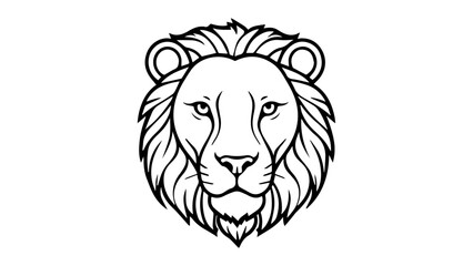 beautiful black and white outline illustration of lion portrait on white background © Giorgi