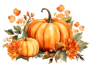 Watercolor cute colorful halloween orange pumpkins. Hand drawn autumn party illustration.