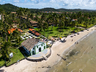 Aerial photo of São Benedito Church at Praia dos Carneiros in the city of Tamandaré, state of...