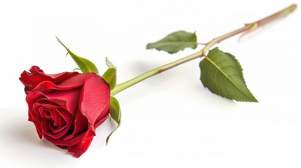 one single red rose flower on white background