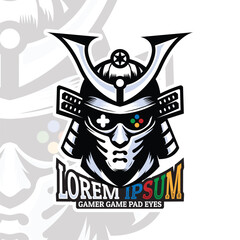 NInja ronin face mask logo with gamer icon illustration, gamer mascot logo design, game controller