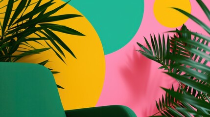 A vivid and colorful abstract background featuring green, yellow, and pink geometric shapes, creating a lively and dynamic visual perfect for modern artistic purposes.