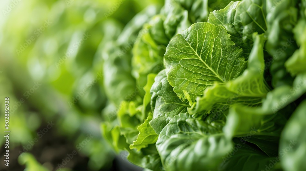 Wall mural Lush green lettuce leaves thriving in a hydroponic setup, an embodiment of sustainable farming practices and the emphasis on growing fresh, organic food sustainably.