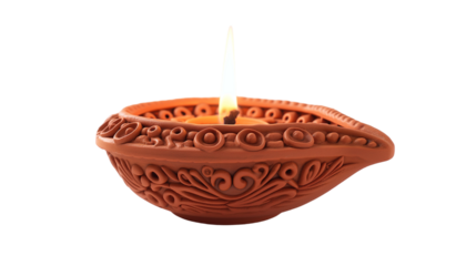 Burning diya lamp isolated.