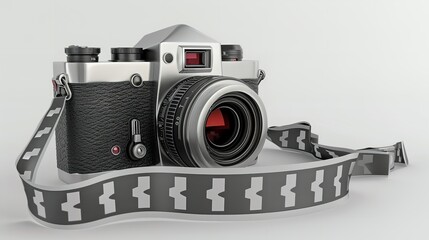 A camera in 3d rendering using picture film, Generative AI.