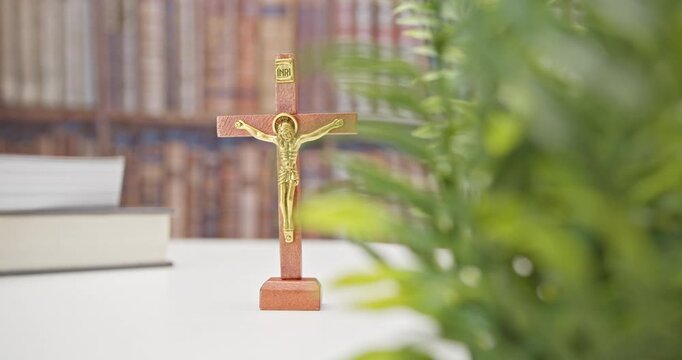 The Crucifixion of Jesus Christ, heavenly father. Statue of Jesus Christ on the Cross with INRI Iesus Nazarenus Rex Iudaeorum.