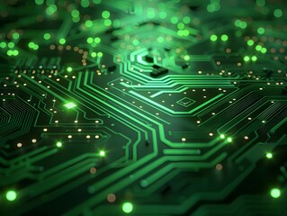 Vibrant Neon Green Digital Circuit Design for Futuristic Tech Backdrop