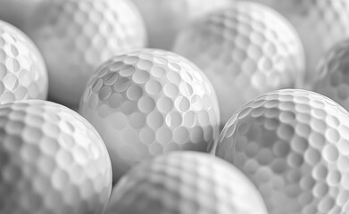 Close-up of white golf balls arranged in a neat pattern