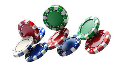Colorful poker chips on a white background, gambling, casino, betting, gaming accessories
