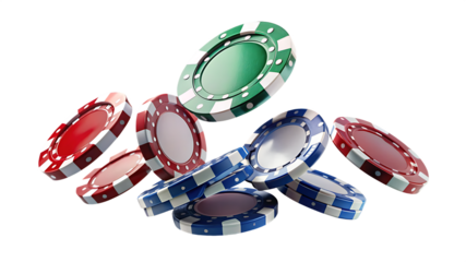 Colorful poker chips on a white background, gambling, casino, betting, gaming accessories
