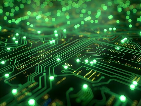 Glowing Neon Green Digital Circuit Patterns Futuristic Tech Background