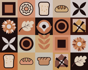 Geometric pattern bread and pastry elements, poster template banner flyer card pattern for bread packaging vector drawing design elements.
