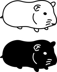 Hamster Icons. Black and White Rodent Vector Icons. Cute Animal. Pet Concept