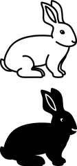 Rabbit Icons. Black and White Vector Cute Animal Icons. Pet Concept