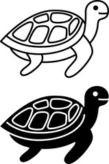 Turtle Icons. Black and White Vector Icons Of Reptile. Cute Animal. Pet Concept