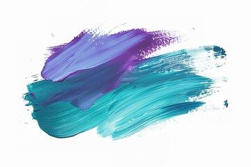 Beautiful brush strokes of paint in teal and purple colors isolated on a white background