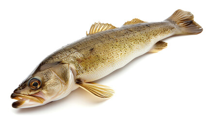 Fototapeta premium High-quality image of a fresh walleye fish isolated on a white background, ideal for culinary, seafood, and nature-related projects.