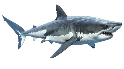 High-resolution image of a great white shark swimming in the ocean. Ideal for ocean wildlife photography and marine life studies.