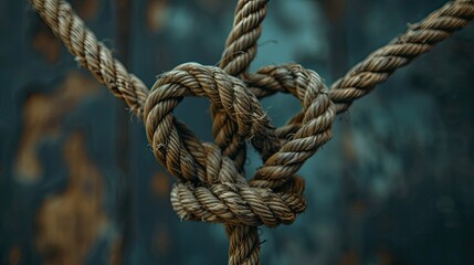Fototapeta premium Rope tied in a heart-shaped knot, highlighting themes of love, unity, and strength