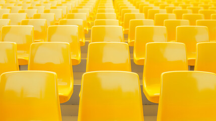 Fototapeta premium Rows of yellow chairs in an auditorium or stadium.