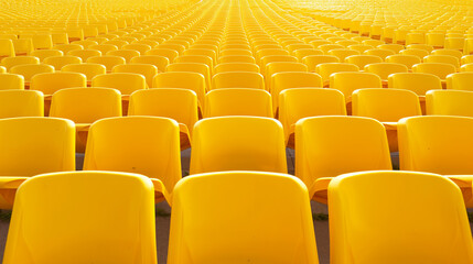 Fototapeta premium Rows of yellow chairs in an auditorium or stadium.