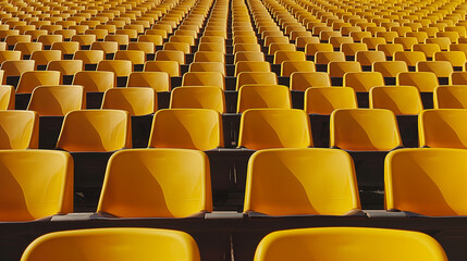 Fototapeta premium Rows of yellow chairs in an auditorium or stadium.