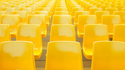 Fototapeta premium Rows of yellow chairs in an auditorium or stadium.