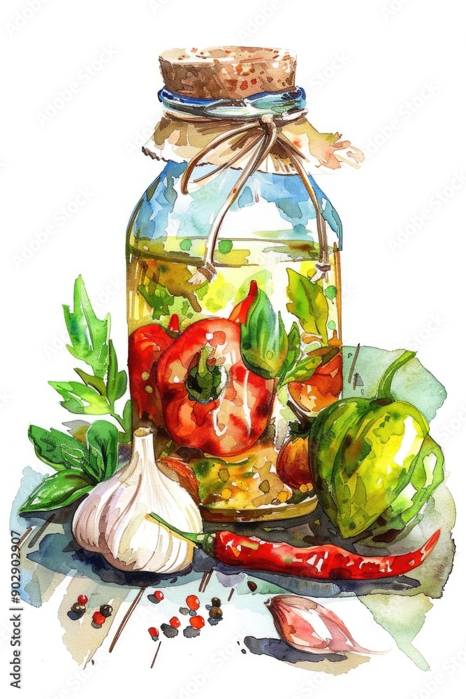 Wall mural Homemade Spicy Pepper Salad Dressing with Fresh Organic Ingredients