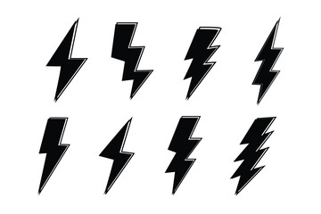 Lightning icon set. Line and glyph flash sign. Outline thunderbolt symbol. electric, power and  energy symbol icon collections vector. 
