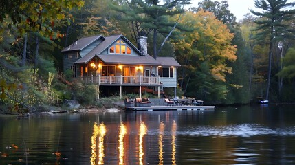 Obraz premium Lake cottage with beautiful view