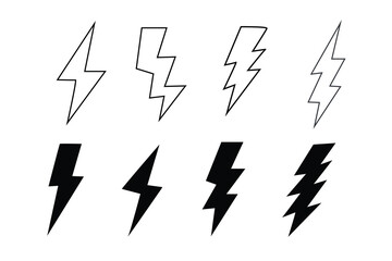 Lightning icon set. Line and glyph flash sign. Outline thunderbolt symbol. electric, power and  energy symbol icon collections vector. 
