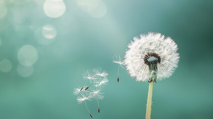 A dandelion with seeds blowing in the wind.