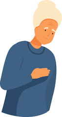 Fototapeta premium Senior woman holding her chest, experiencing shortness of breath and heart problems