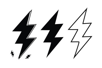 Lightning icon set. Line and glyph flash sign. Outline thunderbolt symbol. electric, power and  energy symbol icon collections vector. 
