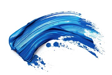 A blue stroke of paint isolated on white background, hand drawn style, brush strokes, texture, high resolution, white background