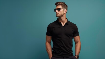 Black polo shirt with men's casual business wear full body