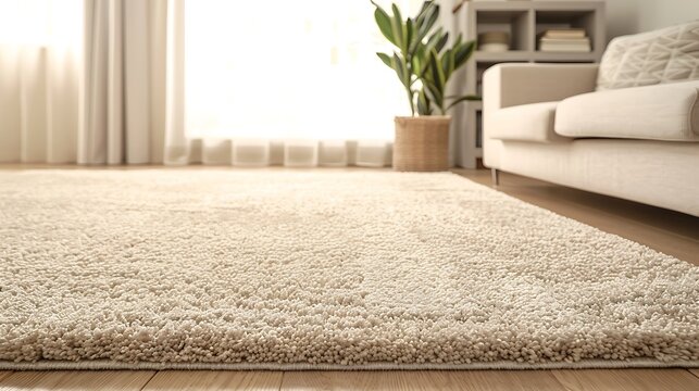 Laminate parquete floor with beige soft carpet